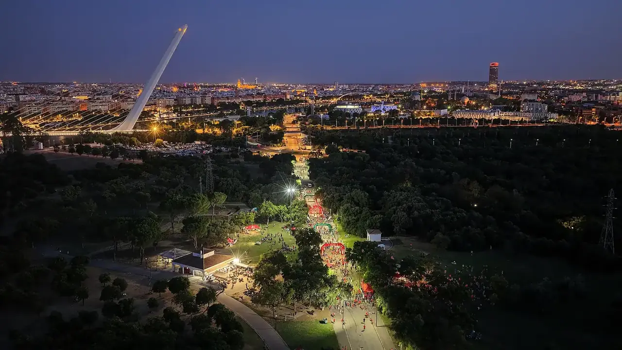 Toma aérea nocturna durante un rodaje