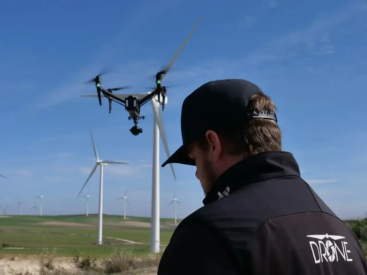 Piloto de dron revisando la operación